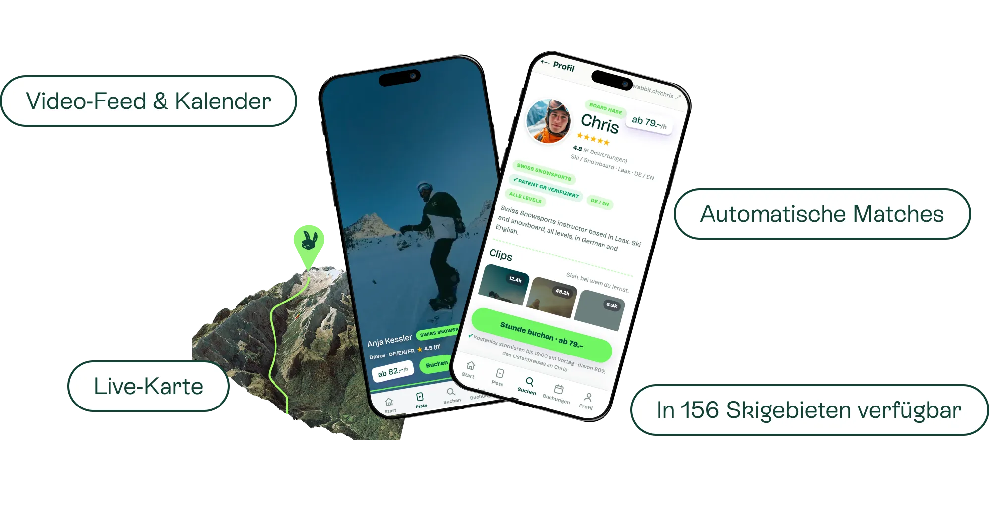 SnowRabbit App: Video-Feed, automatische Matches, Live-Karte, in 156 Skigebieten verfügbar